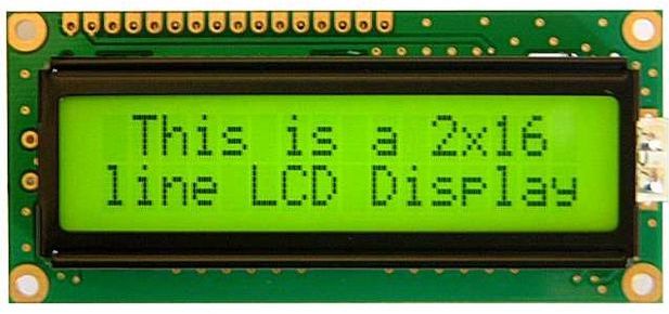 Display LCD 16x2 karakters module (zwart op groen) lcd voorbeeld